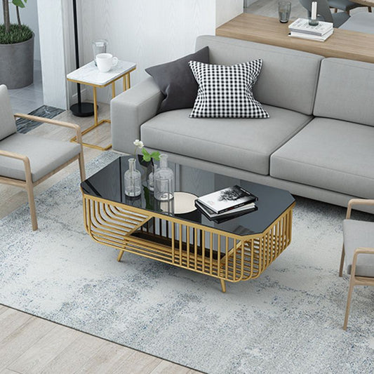 39.37 "l長方形のスレートコーヒーテーブル鉄4脚カクテルテーブル付きカクテルテーブル