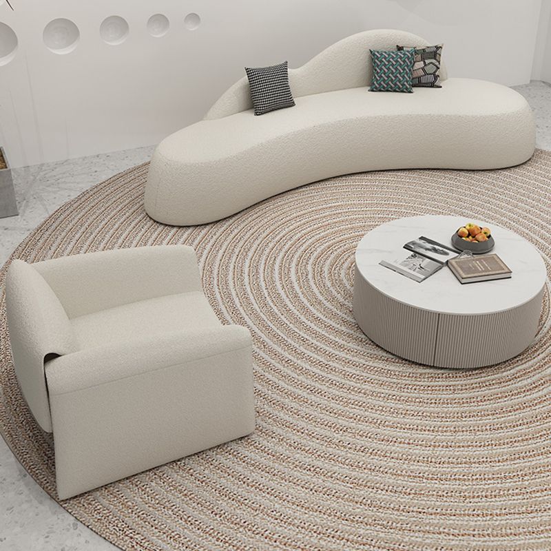 White Wool Curved Sofa Nordic 39.4" D Armless Sofa with Pillows