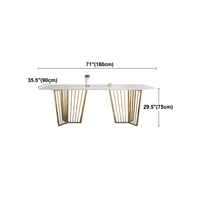 豪華な焼結石トップホワイトテーブル長方形のダイニングテーブルと金の二重の台座