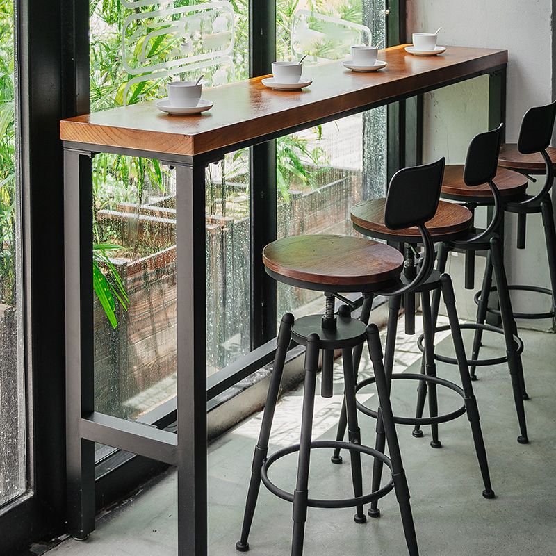 Iron and Wood Rectangular Table Modern Style Milk Tea Shop Cafe Bar Table Clearhalo 'Bar Furniture' 'Bar Tables' 'bar_tables' 'furn' 'furn_bar_tables' 'Furniture' 'Kitchen & Dining Furniture' 1200x1200_8fe3e9cc-4006-4a0b-a262-248bf3145146