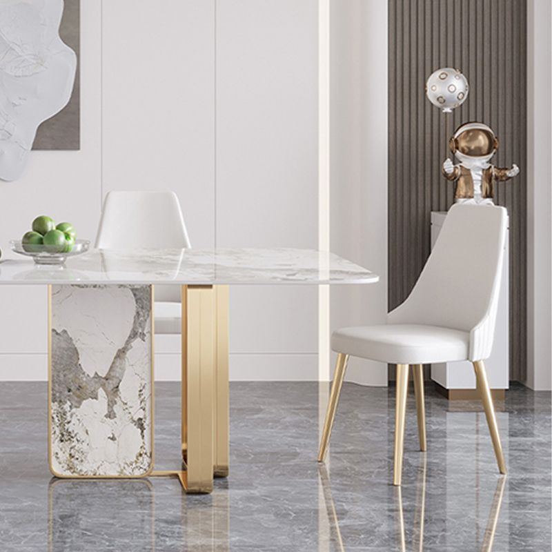 Traditional Luxury Double Pedestal Table Stone Dining Table with Stainless Steel Base