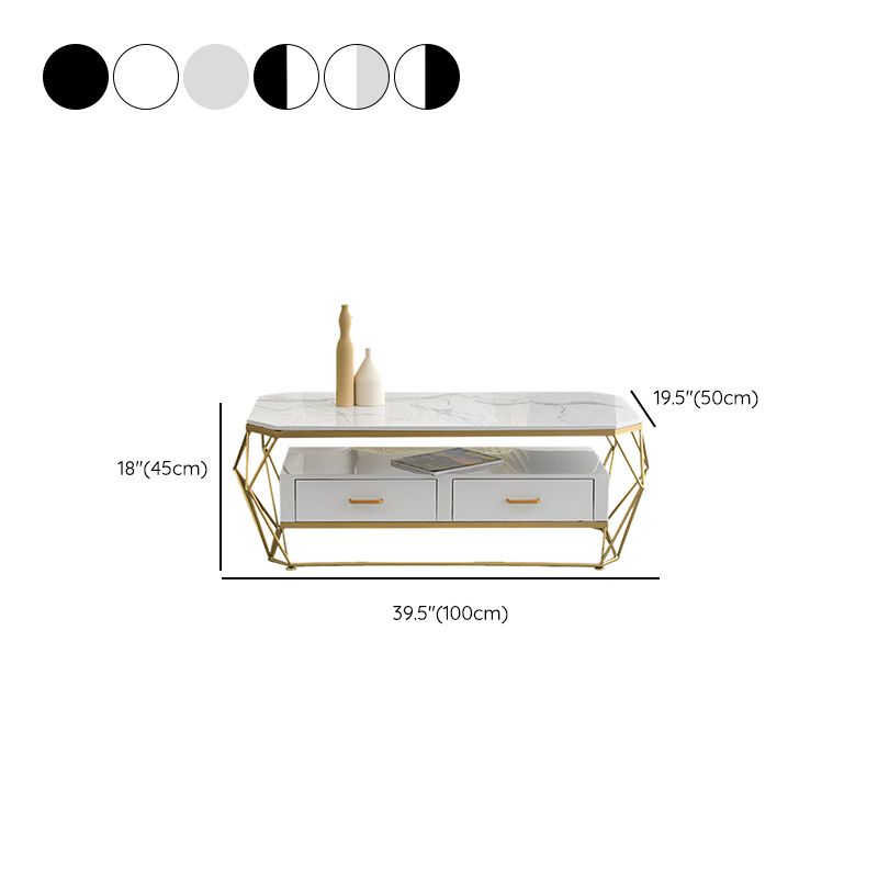Glam Coffee Table with Glass/Marble Top and 2 Drawers and Iron Base Clearhalo 'Coffee & Accent Tables' 'Coffee Tables' 'coffee_tables' 'furn' 'furn_coffee_tables' 'Furniture' 'Living Room Furniture' 1200x1200_8fe7edff-76ef-4631-b204-d35eab715e56