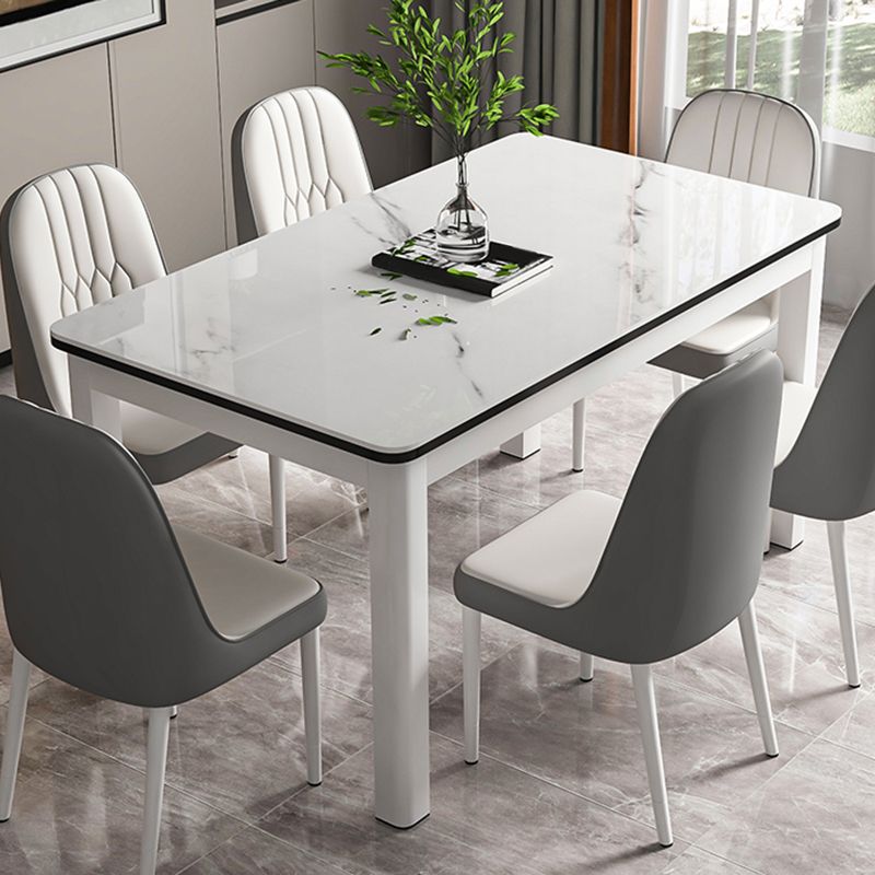 Moderne glazen desktop rechthoekige eettafel metalen poten voor eetkamer