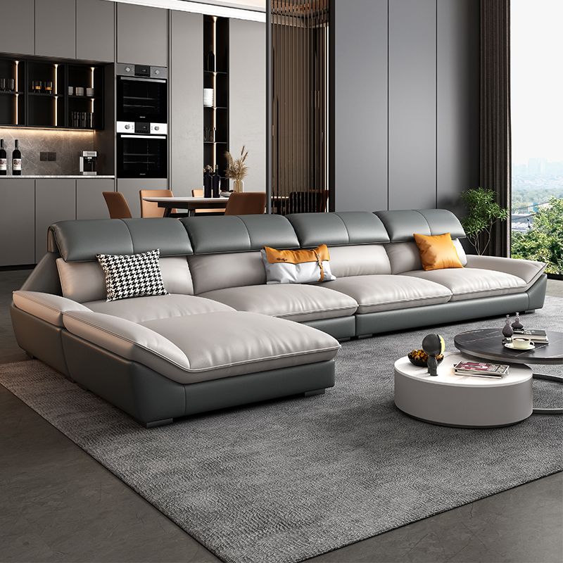 Contemporary Grey Faux Leather Sectional Pillow Top Arm Stain-Resistant Sofa and Chaise Clearhalo 'furn' 'furn_sectionals' 'Furniture' 'furniture_sectionals' 'kitchen' 'kitchen_sectionals' 'Living Room Furniture' 'Sectionals' 1200x1200_8fea5e0d-cf90-4b7f-9405-6af64e728f69