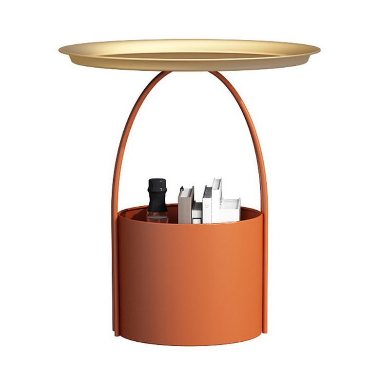 ミッドセンチュリーラウンドトレイトップサイドテーブル保管付きの鉄の台座エンドテーブル