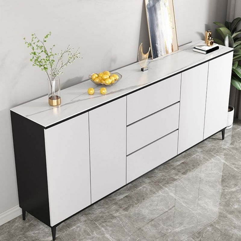 Modern Marble Sideboard Table 2-Drawer 80-inch Sideboard in White Clearhalo 'buffet_sideboard' 'Buffets & Sideboards' 'furn' 'furn_buffet_sideboard' 'Furniture' 'furniture_buffet_sideboard' 'Kitchen & Dining Furniture' 1200x1200_8fee19a9-ae50-4f60-950f-b138ecb1bde8