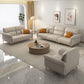 Genuine Leather Biscuit Back Sofa Modern Beige Flared Arm Cushions Sofa
