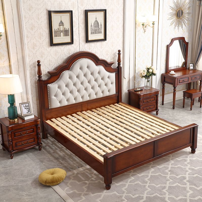 84.65 inch Wide Victorian Bed Frame Pine Wood Bed with Upholstered Headboard Clearhalo 'Bedroom Furniture' 'Beds' 'furn' 'furn_beds' 'Furniture' 1200x1200_8feeebb9-da1c-46f9-a40a-08e203857c44