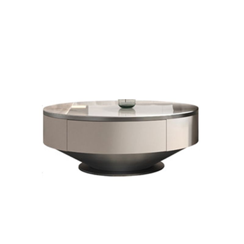 Table basse ronde sur piédestal en acier inoxydable avec dessus en ardoise gris/or