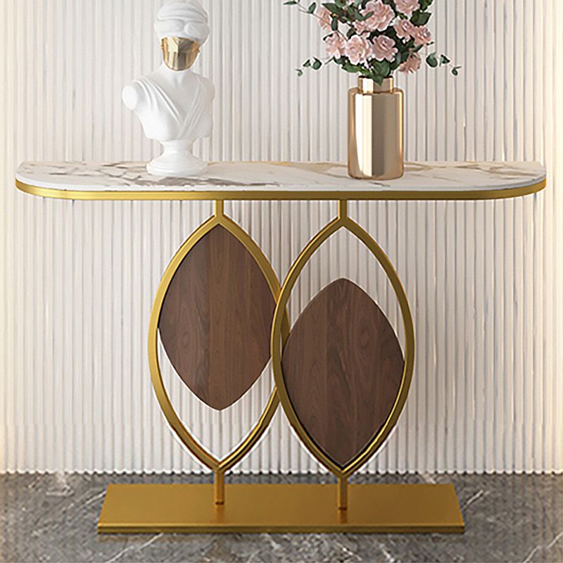 Mesa de consola base de metal con media luna de piedra para el salón 11.81 "