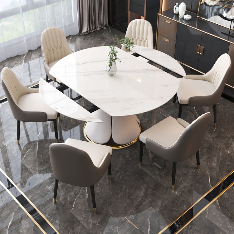 Contemporary Style Sintered Stone Dining Table with Built-in Storage Layer and Pedestal Base Clearhalo 'Dining Room Sets' 'Dining Tables & Seating' 'dining_room_set' 'furn' 'furn_dining_room_set' 'Furniture' 'furniture_dining_room_set' 'Kitchen & Dining Furniture' 'kitchen&dining_furn' 'kitchen' 1200x1200_8ff19dd3-38b1-432c-82f3-05e6649e8416