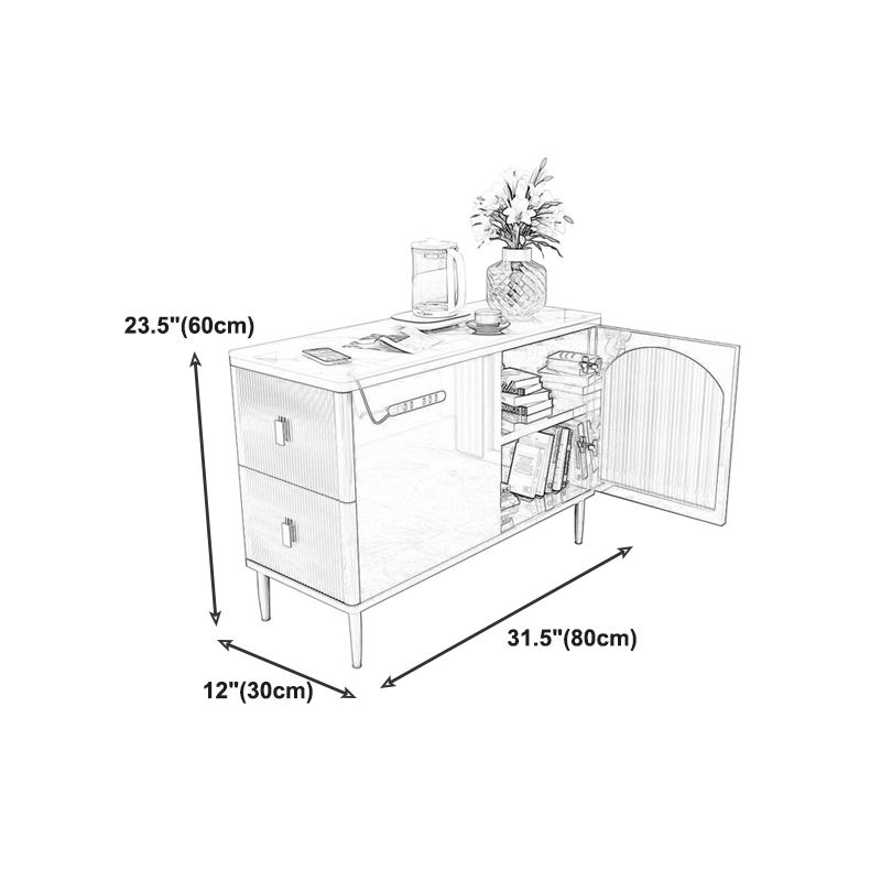 Rechthoekig ijzer 4 poten bijzettafel met twee ladjes eindtafel in grijs/zilver