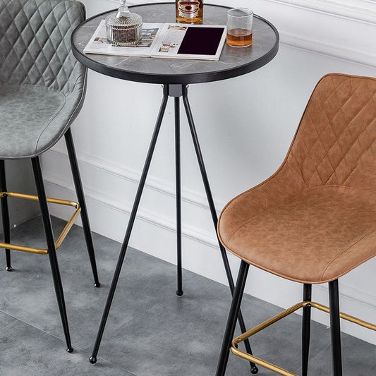 Moderner runder Bartisch Künstlicher Holz Tisch Metall Basis für Balkon