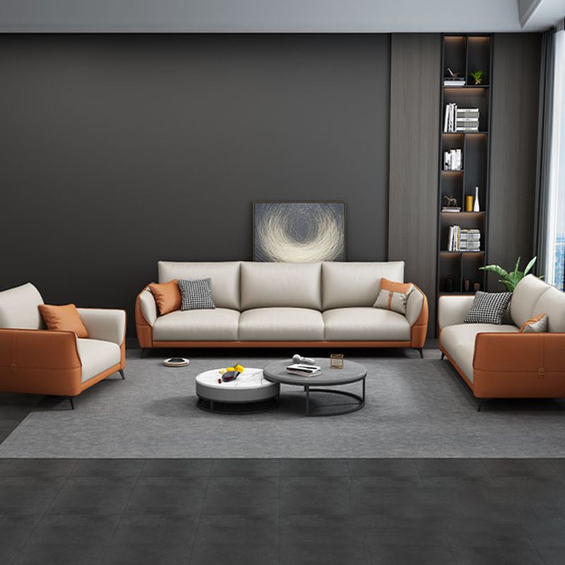 Stain Resistant Contemporary Settee Couch with Pillows in Orange/white