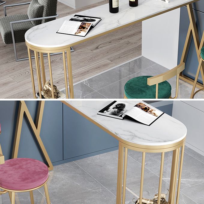 Stone Indoor Glam Bar Dining Table Gold Iron Double Pedestal Bistro Table with Shelve Clearhalo 'Bar Furniture' 'Bar Tables' 'bar_tables' 'furn' 'furn_bar_tables' 'Furniture' 'furniture_bar_tables' 'Kitchen & Dining Furniture' 'kitchen&dining_furn' 'kitchen' 1200x1200_8ffd41ea-ab1a-4c15-b315-80911c609412