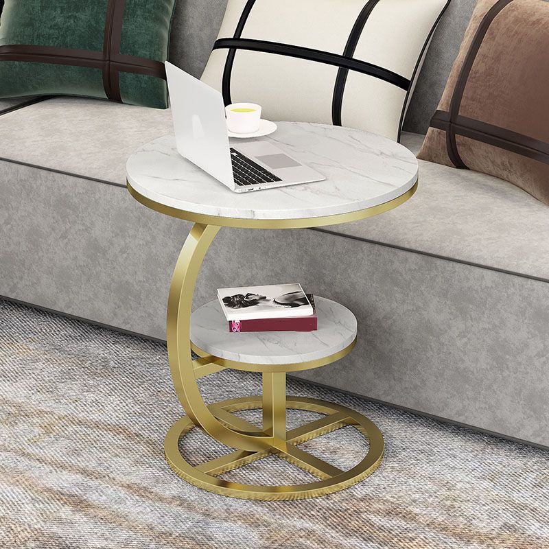 Round Slate Top Side Table 21.65" Tall Metal Abstract End Table with Shelf