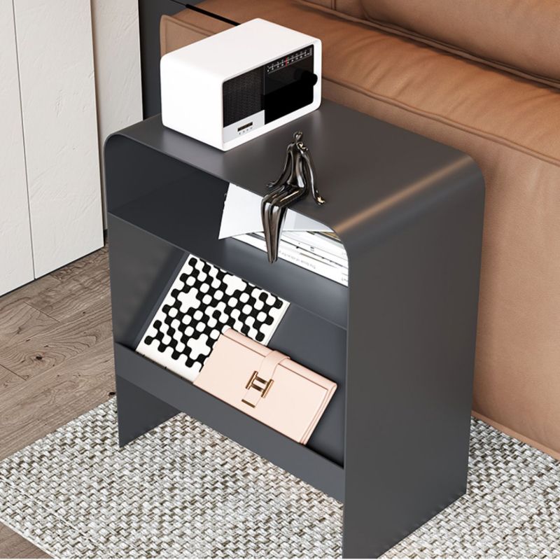 Modern Accent Side Table Metal Sled with Storage Rectangular Living Room End Table