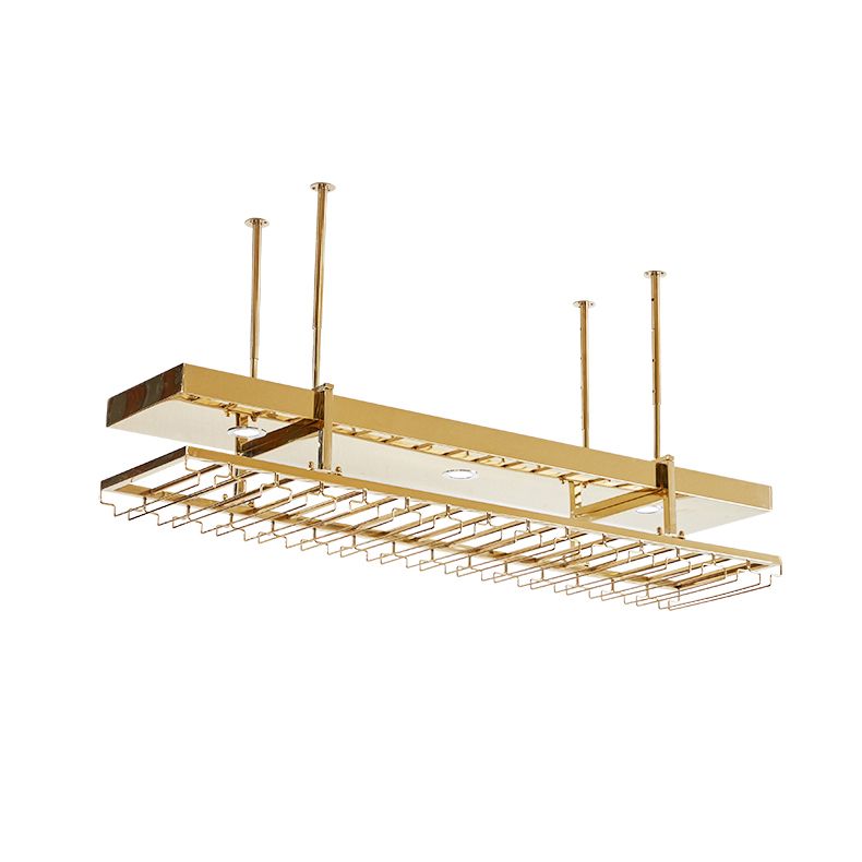 Gouden metaalhangende wijnhouder met glazen houder en opslagplank