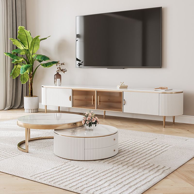 Console glam oval white tv stand con ripiani per soggiorno