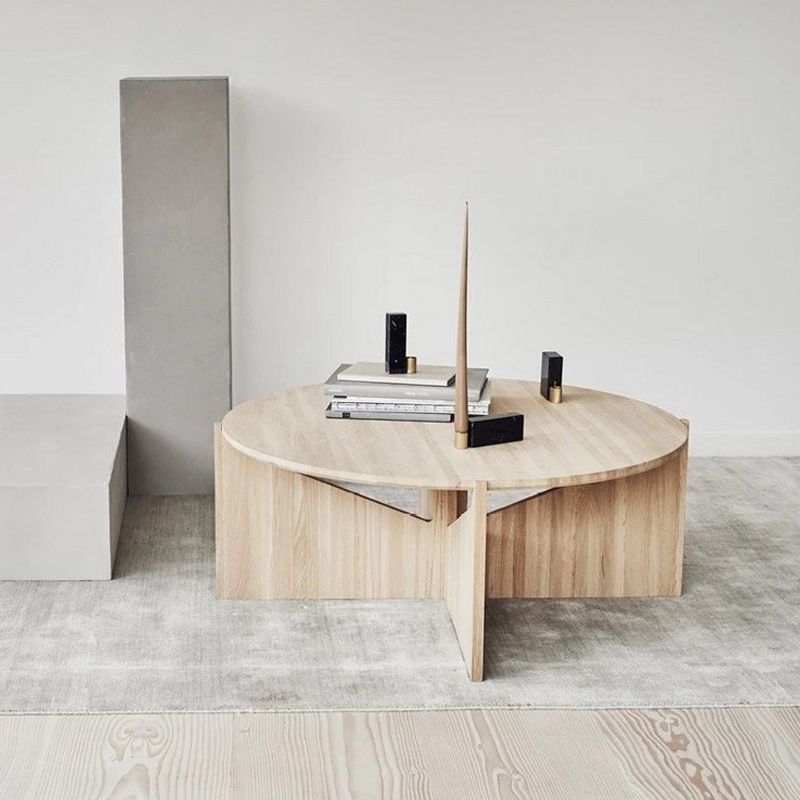 Mesa de centro de madera maciza Mesa de centro o auxiliar redonda contemporánea en negro y natural