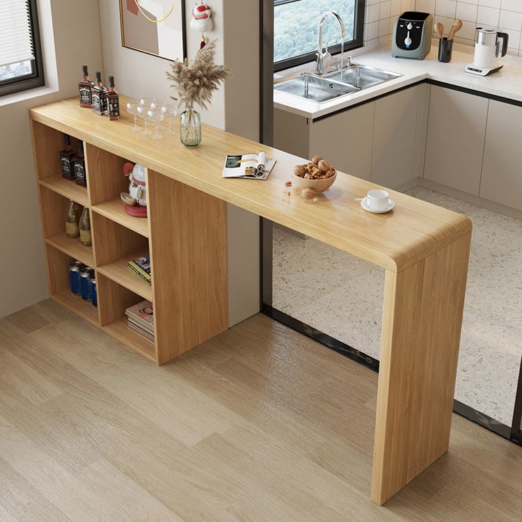 Solid Wood Bar Dining Table Pedestal Rectangle Bistro Bar Table in Natural with Shelves Clearhalo 'Bar Furniture' 'Bar Tables' 'bar_tables' 'furn' 'furn_bar_tables' 'Furniture' 'Kitchen & Dining Furniture' 1200x1200_901528bb-b6f2-4a89-b678-b7ef93755096