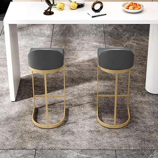 Upholstered Dining Stool Bucket Bar Stool with Gold Metal Base