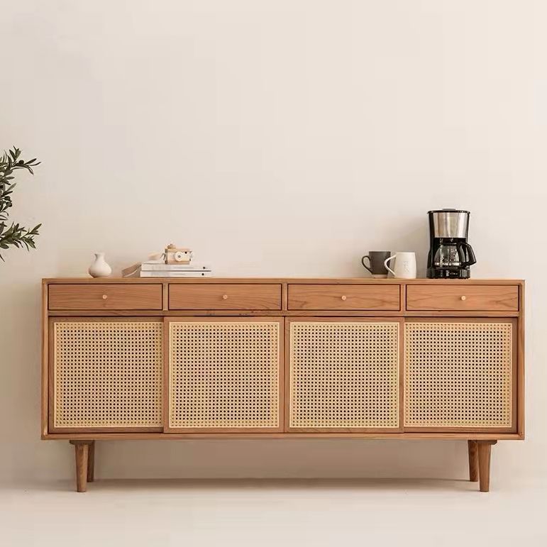 Rattan Doors Cupboard Glam Style Wood Kitchen Sideboard for Dining Room Clearhalo 'buffet_sideboard' 'Buffets & Sideboards' 'furn' 'furn_buffet_sideboard' 'Furniture' 'Kitchen & Dining Furniture' 1200x1200_90192587-ad22-46d5-8d2f-51b03016a7b0