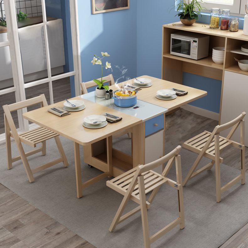 Rectangle Mid-Century Modern Dining Table Drop-Leaf Table with Solid Wood Base for Home Clearhalo ' dining_table' 'Dining Tables & Seating' 'Dining Tables' 'furn' 'furn_dining_table' 'Furniture' 'furniture_dining_table' 'Kitchen & Dining Furniture' 'kitchen&dining_furn' 'kitchen' 'kitchen_dining_table' 1200x1200_902170bc-c792-4980-96f0-f60f483e026b