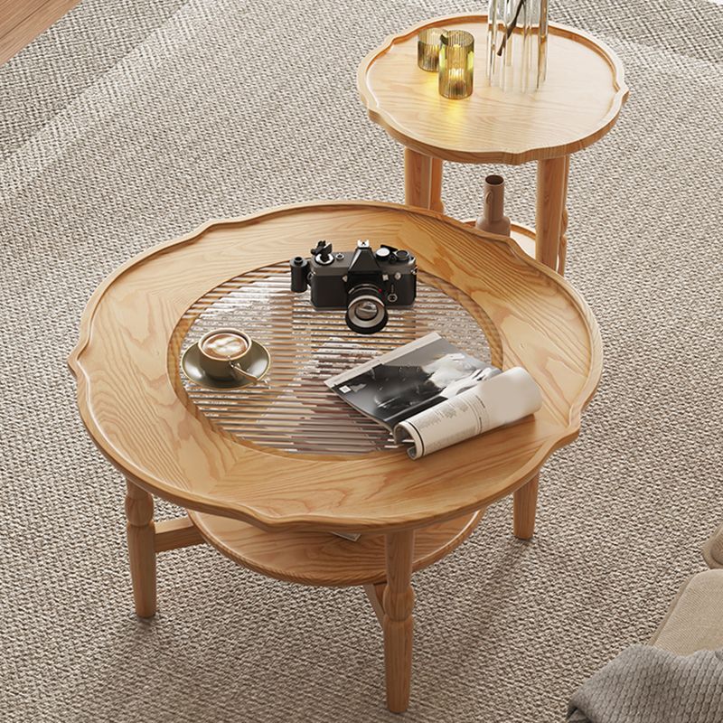 Table basse à 4 pieds sans ensemble de table basse en bois massif pénible avec étagère