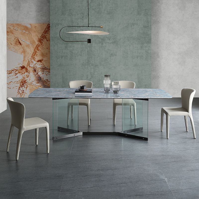 Rechthoekige blauwe stenen eettafel Modern gehard glazen meubels met schroeftafel