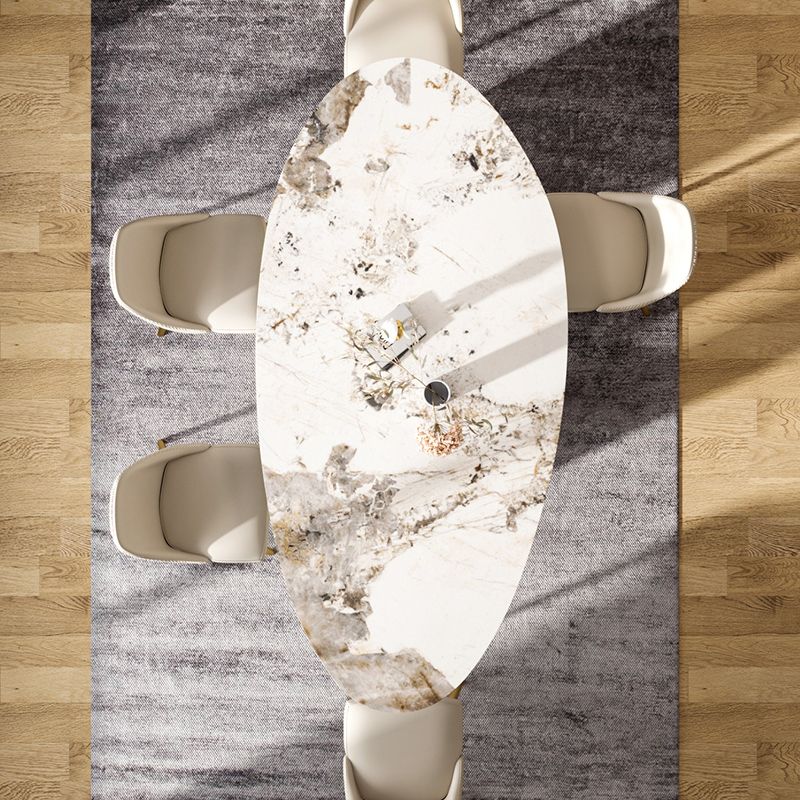 Oval Shape Luxury Kitchen Table Sintered Stone Fixed Desk for Dining Room