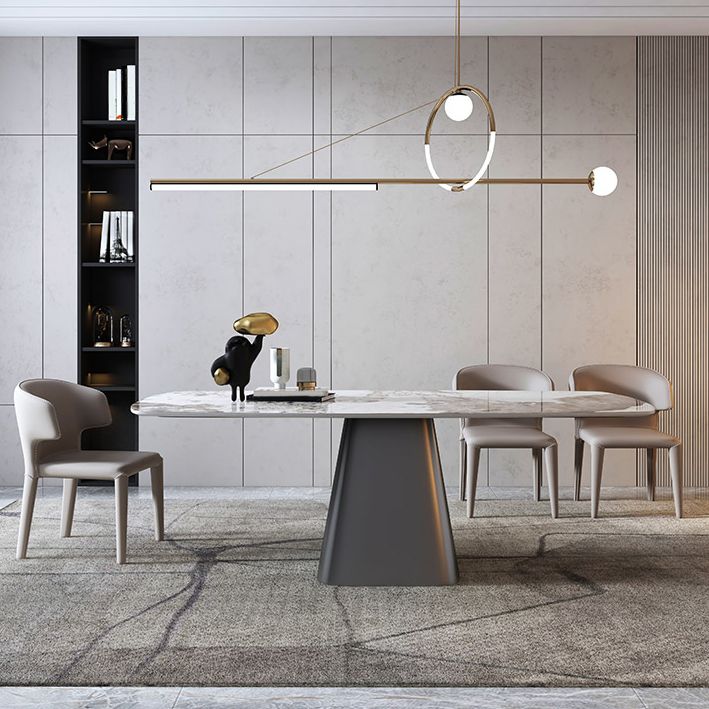 Metal Traditional Luxury Table Rectangle Sintered Stone Dining Table with Pedestal Base Clearhalo ' dining_table' 'Dining Tables & Seating' 'Dining Tables' 'furn' 'furn_dining_table' 'Furniture' 'furniture_dining_table' 'Kitchen & Dining Furniture' 'kitchen&dining_furn' 'kitchen' 'kitchen_dining_table' 1200x1200_902714b9-a0c4-404f-81ea-300d39bdcd7d