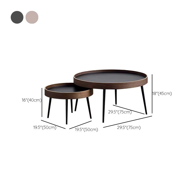 Round Black/Brown Metal Coffee Table Tray Top Cocktail Table