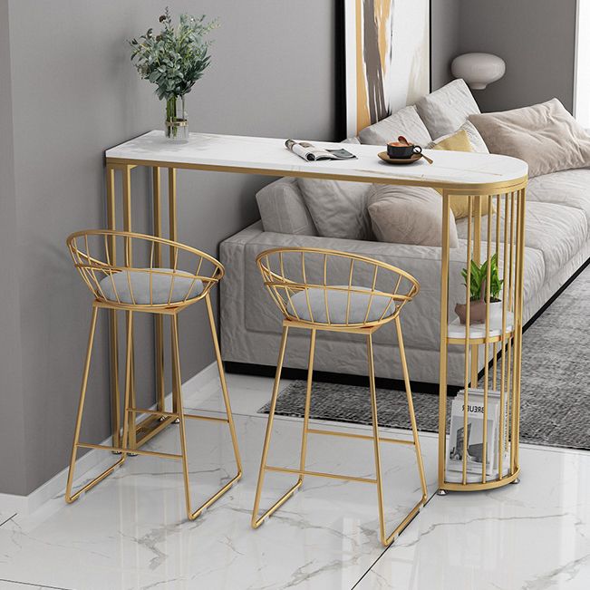 Glam Style Bar Table 42-inch Height Stone Top and Metal Base Bistro Storage Table Clearhalo 'Bar Furniture' 'Bar Tables' 'bar_tables' 'furn' 'furn_bar_tables' 'Furniture' 'furniture_bar_tables' 'Kitchen & Dining Furniture' 'kitchen&dining_furn' 'kitchen' 1200x1200_902a7f2d-b837-45d3-b1ba-8fee3c6e35e8