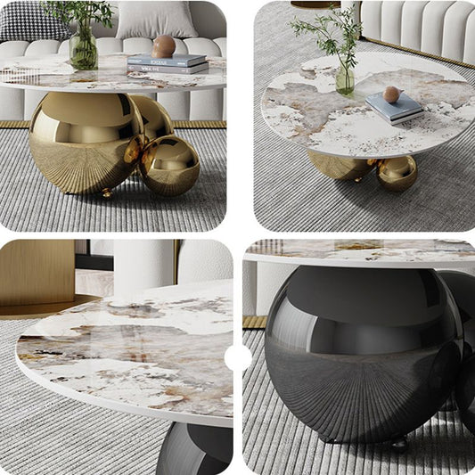 Glam Style 16.92" Tall Abstract Cocktail Table Round Slate Coffee Table