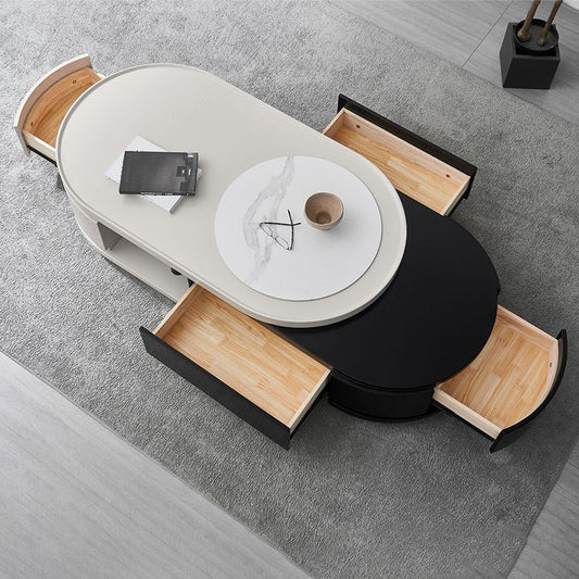 Tavolo da cocktail in legno caffè astratto o tavolo finale con 4 cassetti