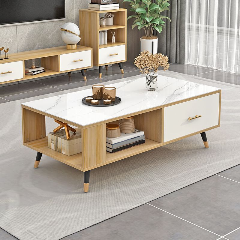 Modern Rectangular Coffee Table with Storage Wooden 4 Legs Cocktail Table Clearhalo 'Coffee & Accent Tables' 'Coffee Tables' 'coffee_tables' 'furn' 'furn_coffee_tables' 'Furniture' 'Living Room Furniture' 1200x1200_9031f2fd-ec55-4dd7-9a6c-3b18902538ae