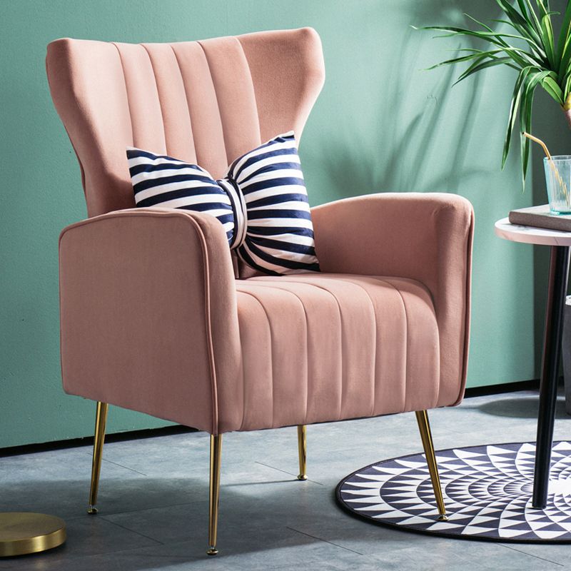 Scandinavian Accent Chair Velvet Wingback Chair with Sewn Pillow Back and Basic Four Legs Clearhalo 'Accent Chairs' 'accent_chairs' 'Chairs & Seating' 'furn' 'furn_accent_chairs' 'Furniture' 'furniture_accent_chairs' 'Living Room Furniture' 1200x1200_903301c0-c6c0-4787-96d0-ae7165b9315d