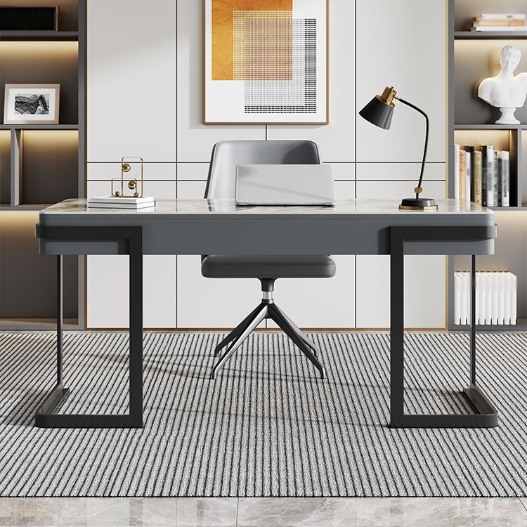 Modern Desk Home Study Desk Sintered Stone Writing Desk with 2 Drawers Clearhalo 'furn' 'furn_office_desk' 'Furniture' 'Office Desks' 'Office Furniture' 'office_desk' 1200x1200_9035bfa6-712f-41ce-999c-03f9d034ef4a