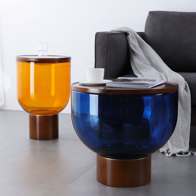 Modern Round Solid Oak Top End Table 53/44" Tall Drum End Table with Storage