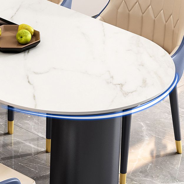 Modern 3 Legs Dining Table Stone Top and Metal Base in Black Dining Table Clearhalo 'Dining Tables & Seating' 'Dining Tables' 'dining_table' 'furn' 'furn_dining_table' 'Furniture' 'Kitchen & Dining Furniture' 1200x1200_90399bf8-a05a-4db0-a86e-7cf3654a1c30