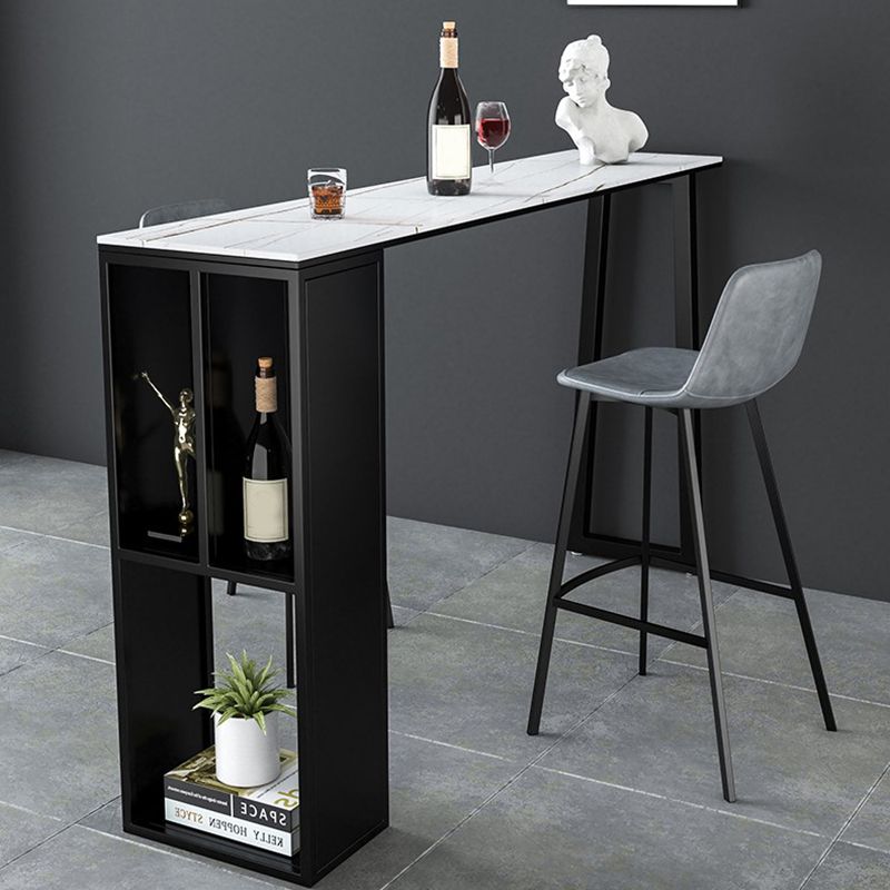 Industrial Style Bistro Bar Desk Stone Rectangle Pub Table for Cafe and Breakroom