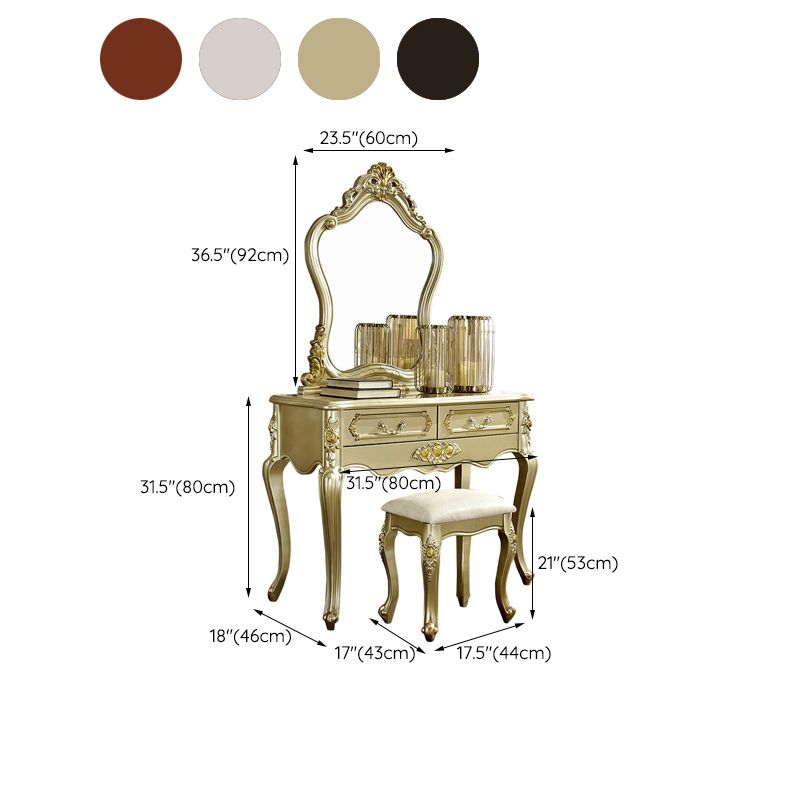 Victorian 2-Drawer Dressing Table Stool Set Solid Wood Vanity Desk Clearhalo 'Bedroom Furniture' 'furn' 'furn_makeup_vanities' 'Furniture' 'Makeup Vanities' 'makeup_vanities' 1200x1200_903abf55-4f59-435a-b85b-87096fc598a1