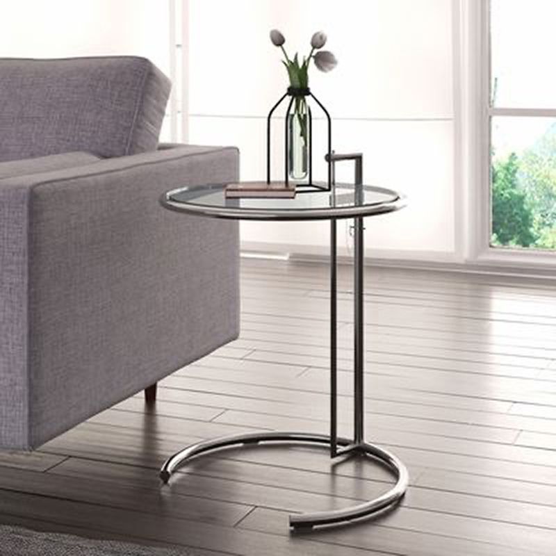 Round Glass Top End Table with Stainless Steel C Base Side Table Clearhalo 'Coffee & Accent Tables' 'End & Side Tables' 'end_side_tables' 'furn' 'furn_end_side_tables' 'Furniture' 'Living Room Furniture' 1200x1200_9041e373-90b1-4cfa-a35b-2c37ec1116ae