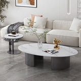15"H Glam Coffee Table Slate Oval Single Coffee Cocktail Table