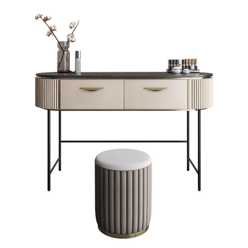 Contemporary Vanity Set, 2 Storage Drawers With Mirror & Padded Stool Clearhalo 'Bedroom Furniture' 'furn' 'furn_makeup_vanities' 'Furniture' 'Makeup Vanities' 'makeup_vanities' 1200x1200_904b5129-41fc-40b7-9e5e-89cb4c197e38