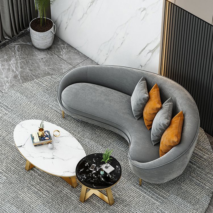 Velvet Sofa arrière serré avec un bras de smoking et un revêtement gris pour le salon