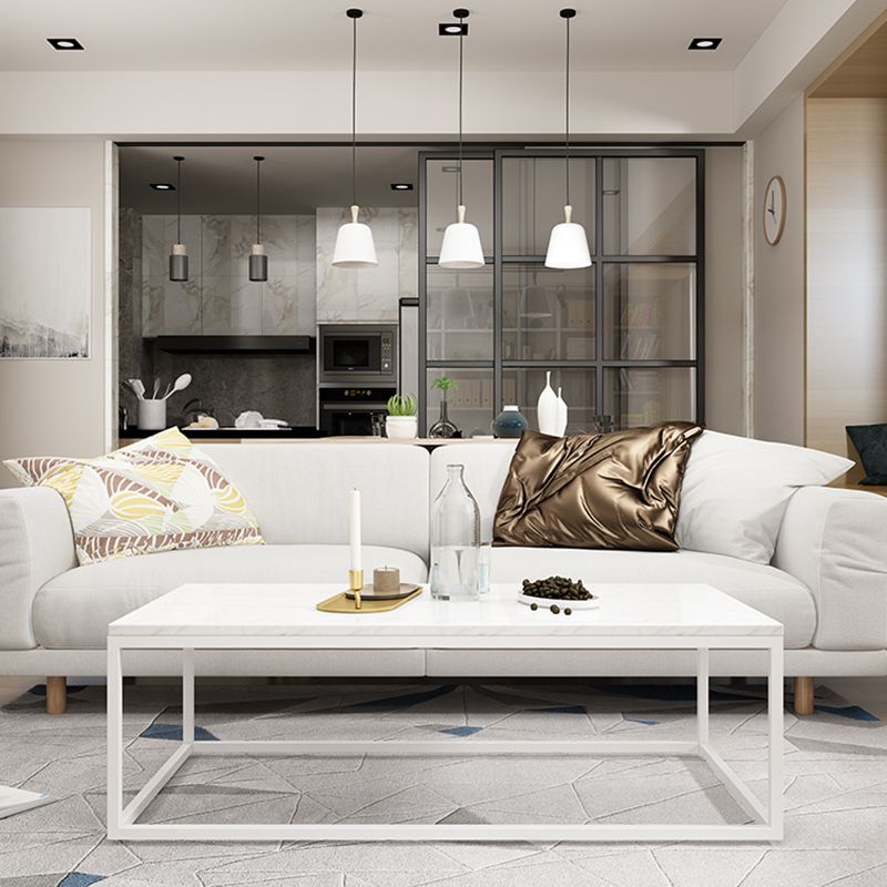 Mesa de centro rectangular Glam con tapa de mármol blanco y estructura de hierro