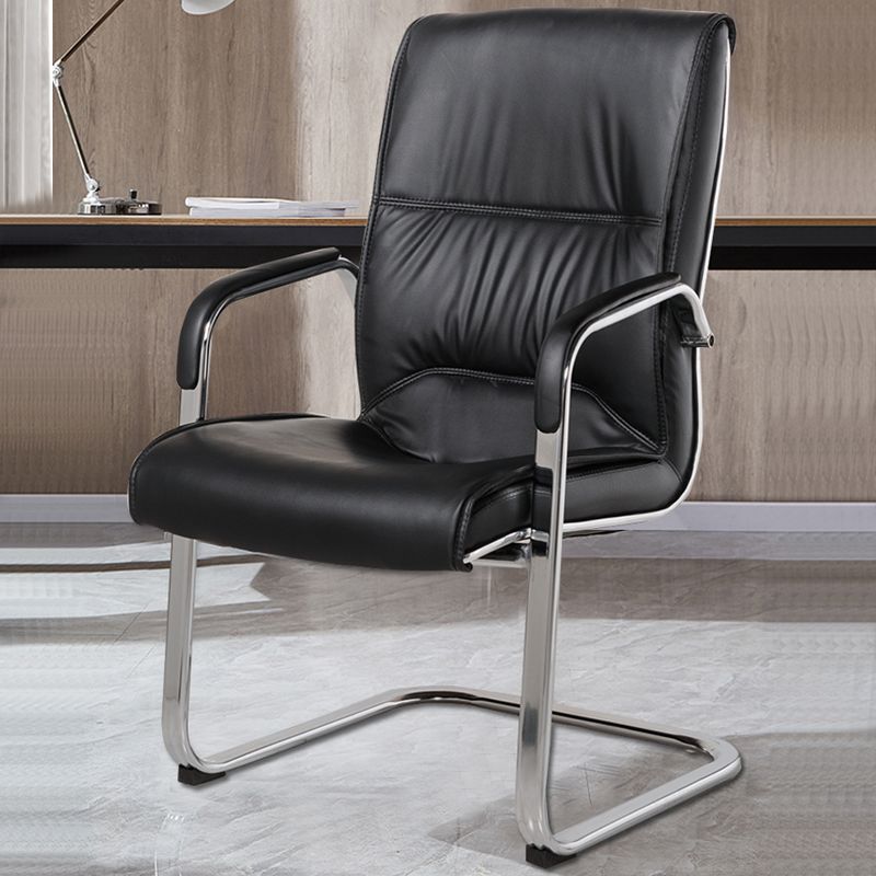 Modern Style Office Chair Black Leather No Wheels Fixed Arm Chair Clearhalo 'furn' 'furn_office_chair' 'Furniture' 'Office Chairs' 'Office Furniture' 'office_chair' 1200x1200_904d56ff-b7b5-4a82-a298-355d746085ff