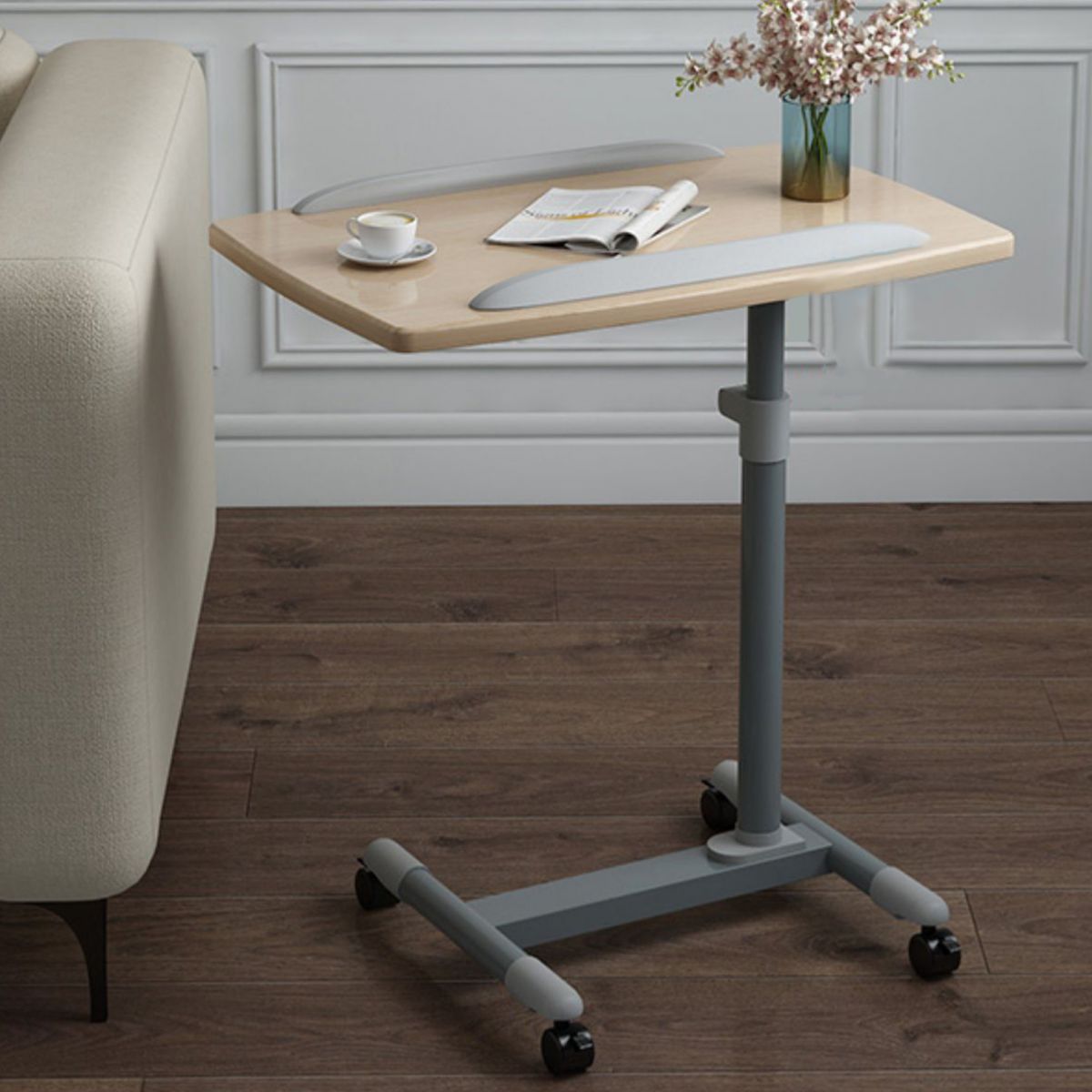 Scrivania in legno fabbricato curvo scrivania regolabile con ruote a tracota, 23,6 "l x 15,7" w